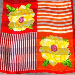 Adrienne Vittadini Silk Square Floral Scarf Stripe